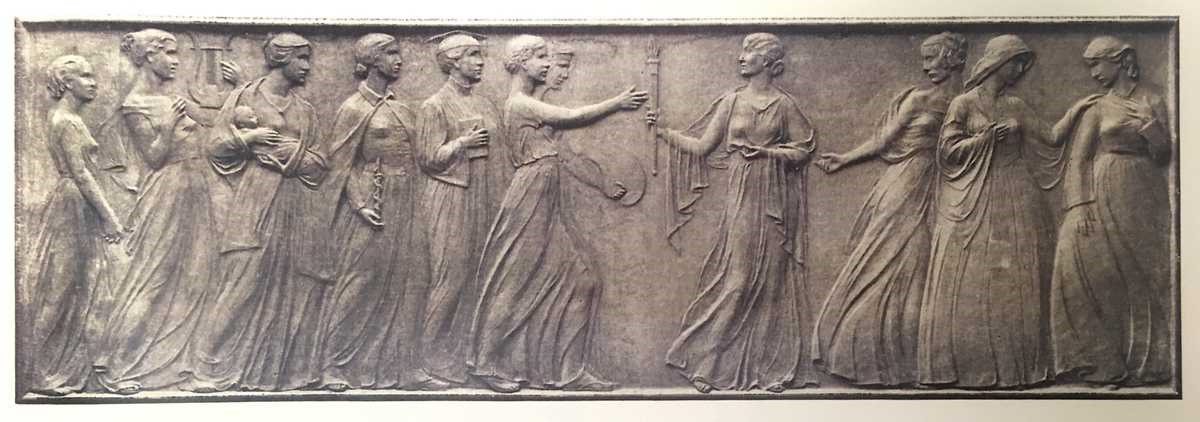 Iowa-Suffrage-Memorial Bronze bas-relief depicting a procession of women through history