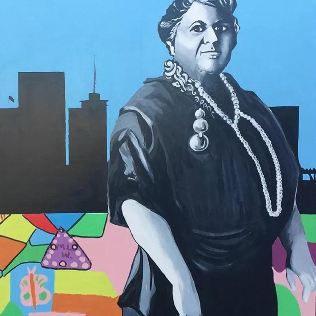 Mural of Maggie Walker and Richmond Virginia skyline